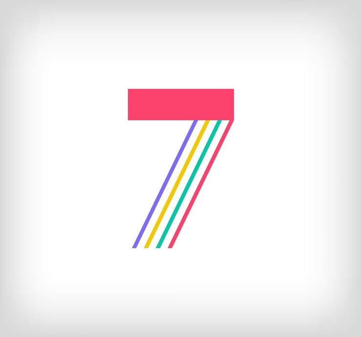 Vettore numero etnico creativo 7 logo lineare multicolore linee numeriche moderne con nuovi colori culturali