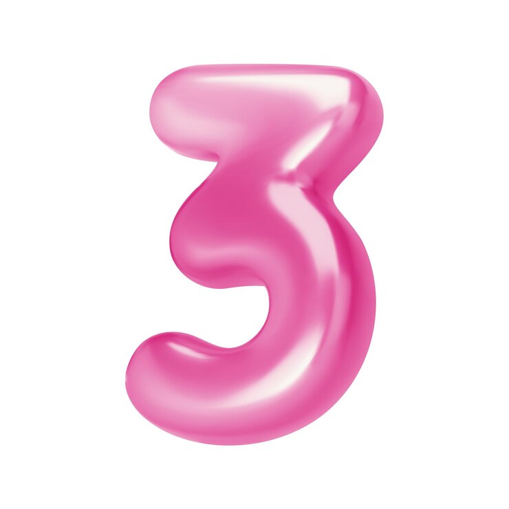 Vettore numero rosa 3 ballone in carta stagnola e cromo numero tre in stile 3d elementi di design realistici isolati su sfondo bianco illustrazione vettoriale