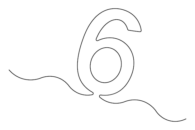 Numero sei disegno continuo di una linea del numero 6 modificabile Disegno di una linea di illustratore vettoriale