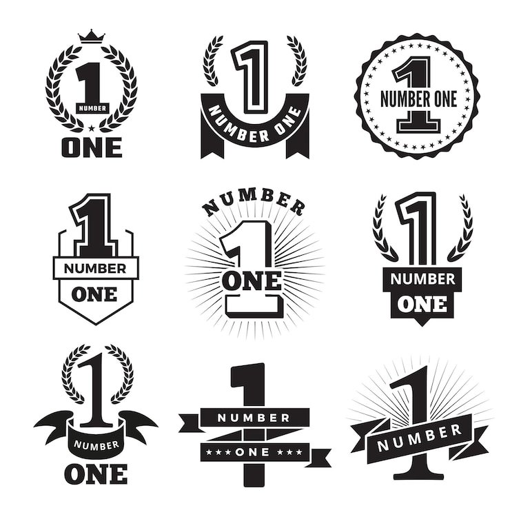 Vettore numero uno. distintivi premio o risultati aziendali vector set monocromatico