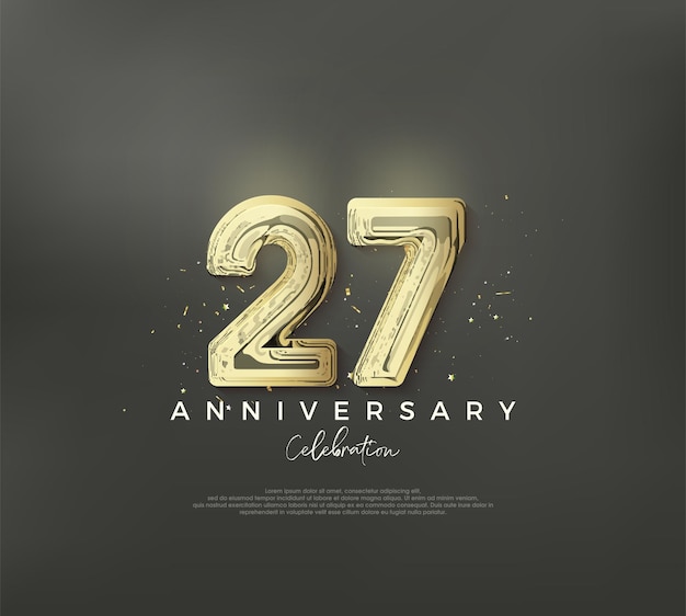 Numero vettoriale d'oro per la celebrazione del 27° anniversario Sfondio vettoriale premium per saluti e celebrazioni