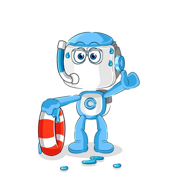 Vettore nuotatore robot umanoide con il vettore del fumetto della mascotte della boa