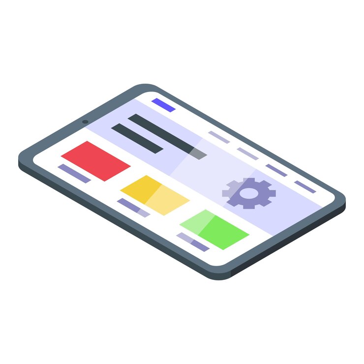 Vettore nuova icona di progettazione della tavoletta vettore isometrico codice web seo