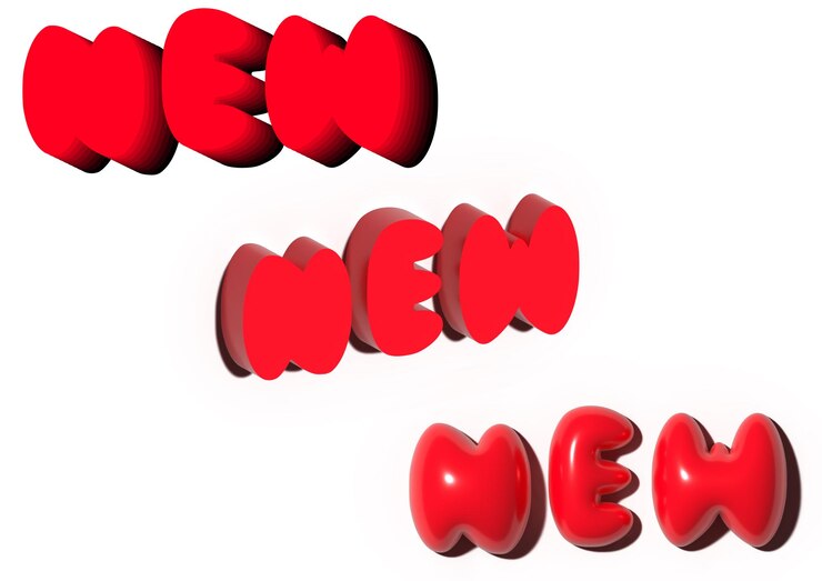 Vettore nuova parola moderna annunciazione effetto di testo 3d rosso