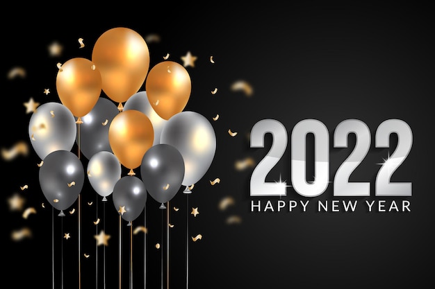 nuovo anno 2022 design con palloncino bianco nero e oro