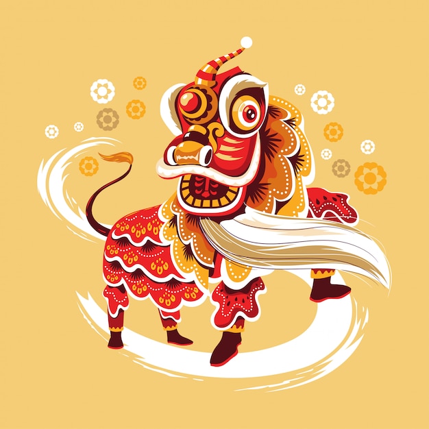 Nuovo anno cinese Lion Dance con salto e scorrimento vettoriale