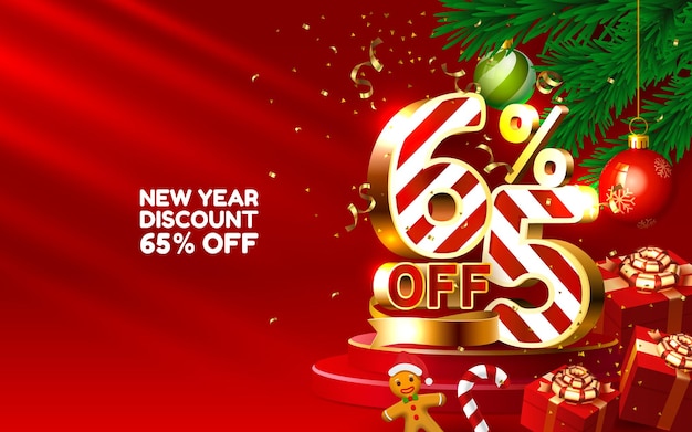 Nuovo anno sconto felice vendita di Natale 65 off numeri d'oro con regali e decorazioni di Natale