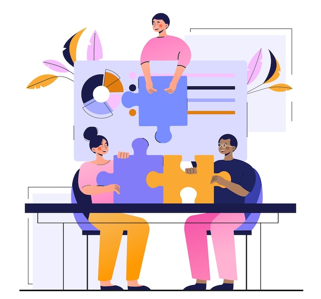 Nuovo membro del team diventa parte del lavoro di squadra cooperazione aziendale o partnership persone che collegano puzzle