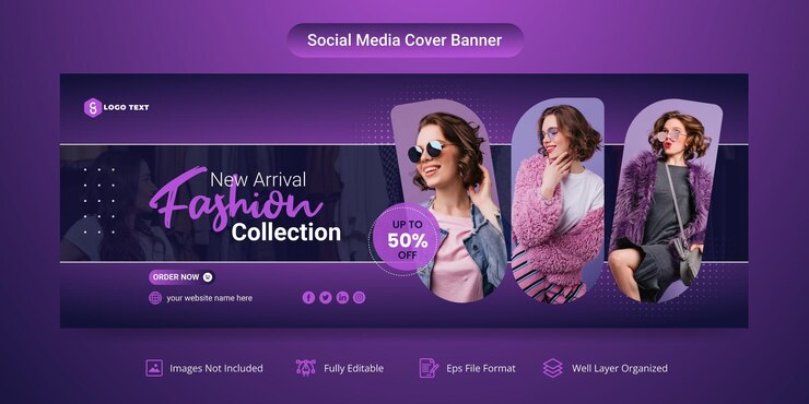 Vettore nuovo modello di banner per la copertina di facebook della collezione di moda per i social media