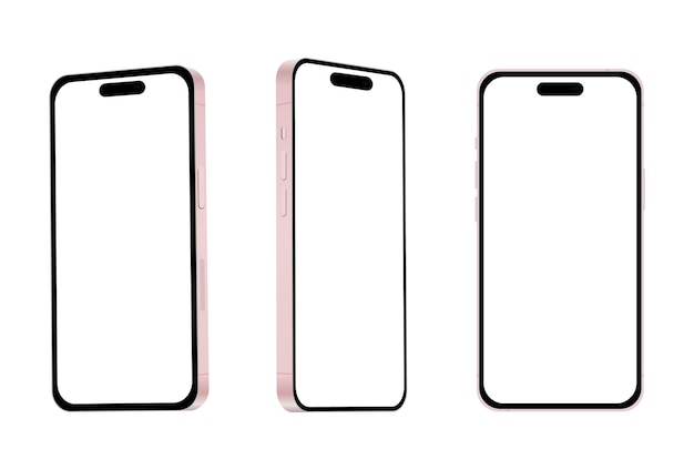Nuovo modello di mockup modello 15 di smartphone rosa su sfondo bianco Illustrazione vettoriale