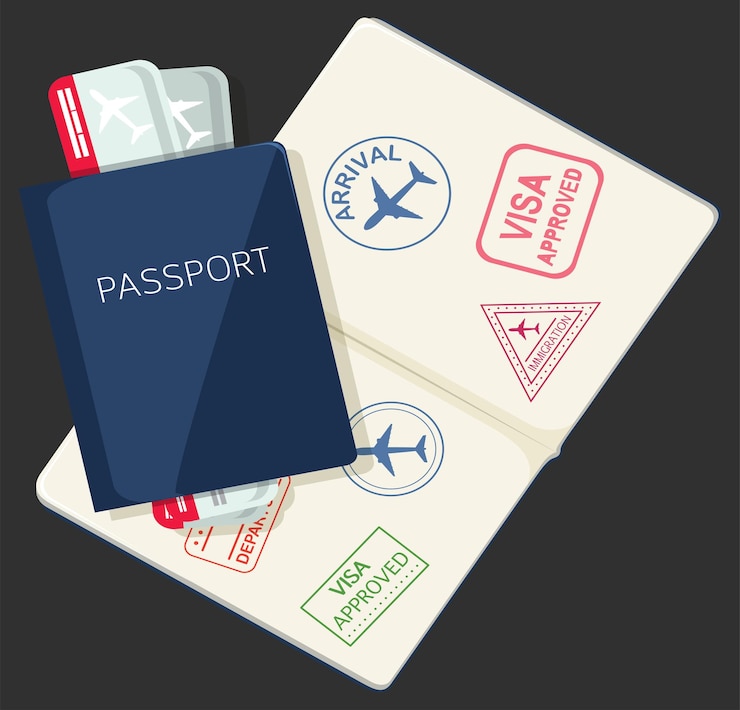 Vettore nuovo passaporto con biglietti aerei su sfondo bianco