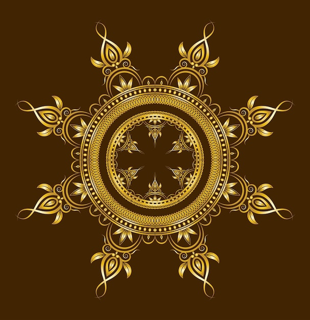 Nuovo stile doppio cerchio dorato ornamento floreale cornice di confine design vettoriale su colore marrone scuro