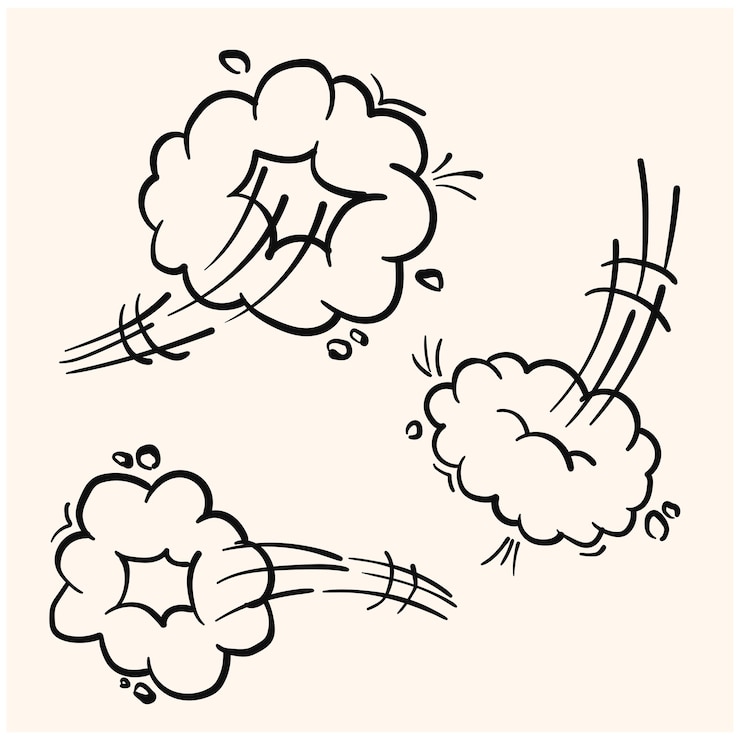 Vettore nuvola vettoriale di velocità a fumetti con doodle in stile illustrazione e line art