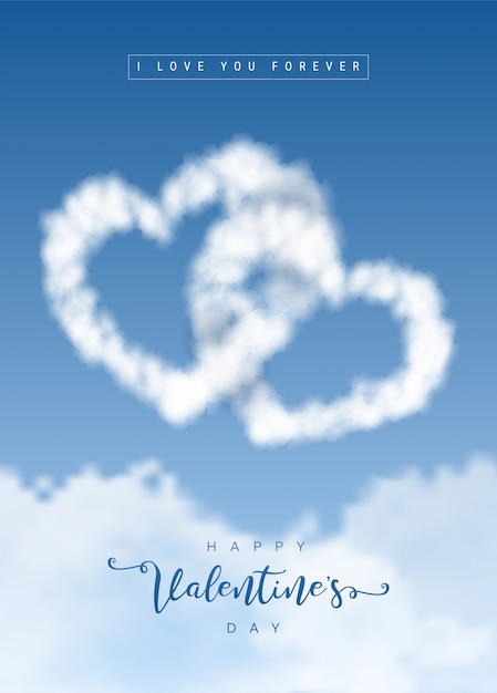 nuvole a forma di cuore nel cielo blu. Concetto di amore e San Valentino.