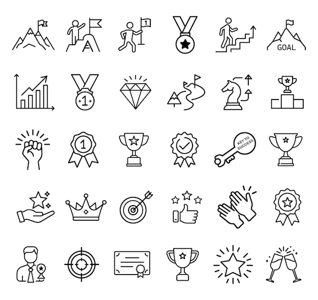 Obiettivo aziendale Web Icon Set in Line Style Collezione di icone lineari di successo