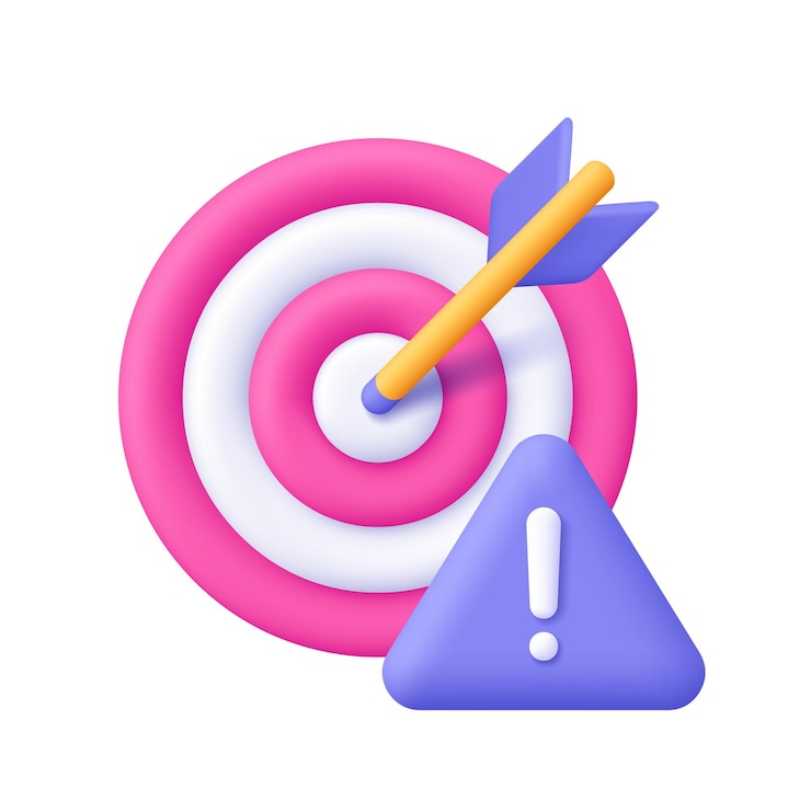 Vettore obiettivo con simbolo di avvertimento triangolo con punto esclamativo icona vettoriale 3d stile minimalista di cartone animato