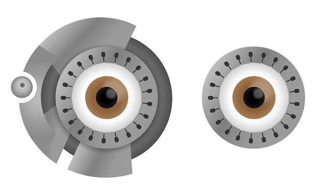 Occhi cyborg marroni con bordo in acciaio. Illustrazione vettoriale
