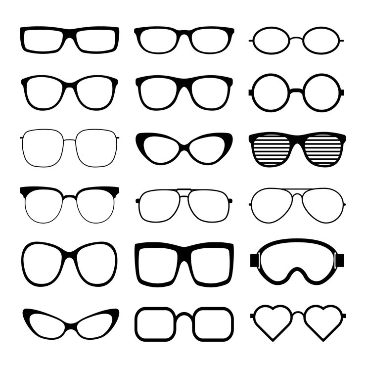 Occhiali da sole icon set template vettoriale Occhiali da sole trasparenti da uomo e da donna
