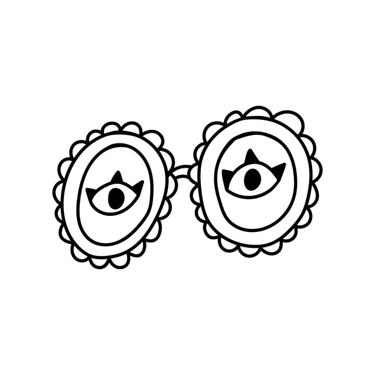 Vettore occhiali retrò hippie disegnati a mano bello nostalgico vintage doodle stile line art elemento di design illustrazione vettoriale in bianco e nero isolata su sfondo bianco schizzo del tatuaggio