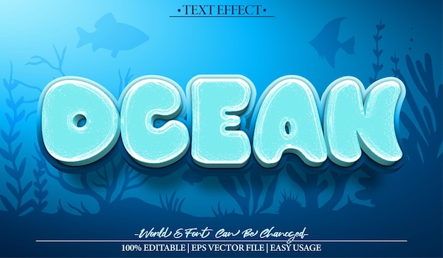Oceano Vector Testo Effetto Editabile Alfabeto Marino Blu Acqua Pesce sottomarino