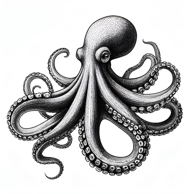 Octopus Monochrome inchiostro vettoriale disegno incisione illustrazione vettoriale stile