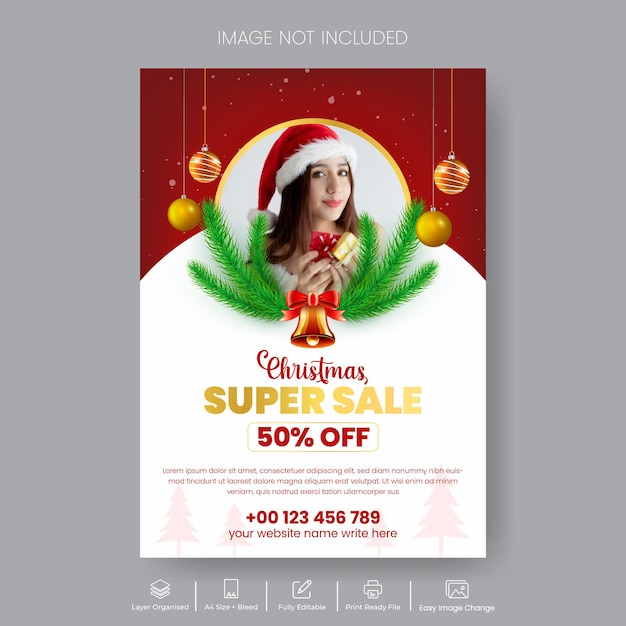 Offerta di vendita di Buon Natale promozione stampa volantino o poster modello vettoriale background design