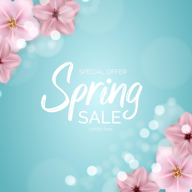 Offerta promozionale, carta per la stagione dei saldi primaverili con decorazioni di piante, foglie e fiori primaverili.