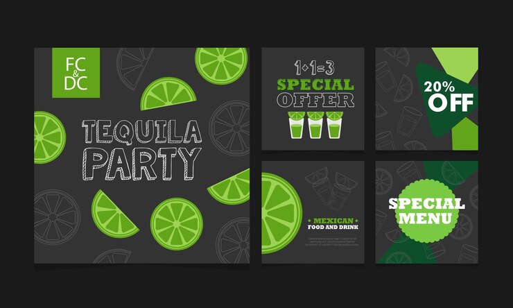 Vettore offerta speciale colpi di tequila raccolta di banner quadrati per i social network