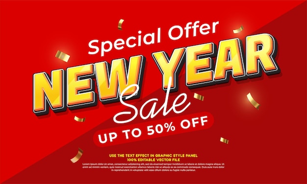 Offerta speciale di promozione di vendita per il nuovo anno sull'illustrazione di vendita vettoriale a sfondo rosso