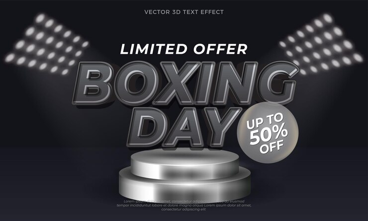 Vettore offerta speciale di vendita di boxing day sullo sfondo del podio adatta alla promozione del prodotto