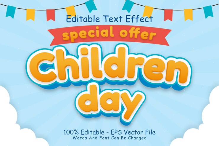Offerta speciale Giornata dei bambini Effetto testo modificabile 3 dimensioni Rilievo in stile cartone animato