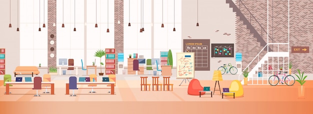 Office Interior. Area di lavoro di coworking. Vettore.