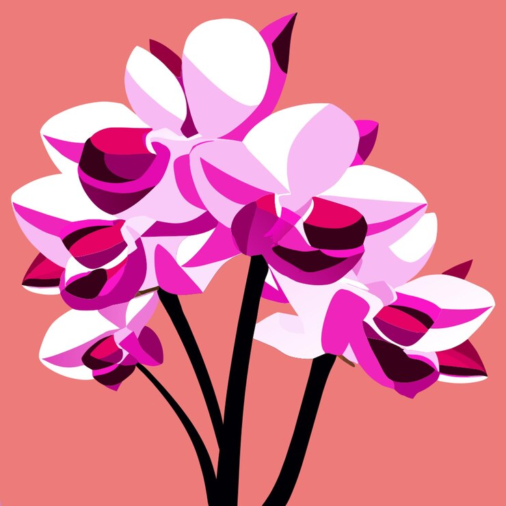 Vettore oggetti a tema di orchidee rosa su sfondo pastello illustrazione vettoriale illustrazione vettoriale doodle