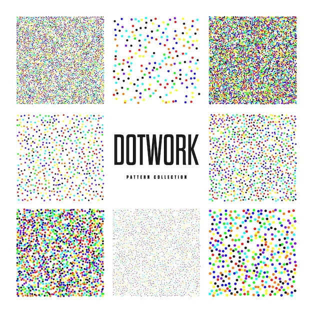 Oggetti punteggiati di forma quadrata, elementi punteggiati vintage che punteggiano l'ombreggiatura del disegno dotwork utilizzando i punti