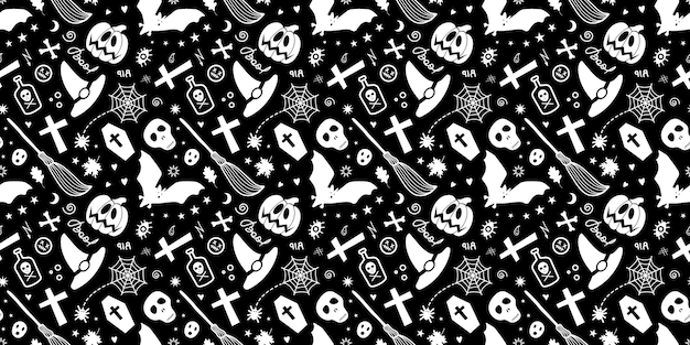 Oggetti spettrali tradizionali di Halloween isolati su sfondo nero