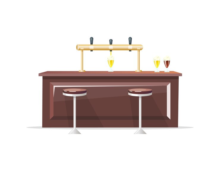 Vettore oggetto colore piatto bancone bar. birra artigianale. ristorante della birra. taverna. bicchiere per bevande. illustrazione del fumetto isolata interni del pub e del night-club per web design grafico e animazione