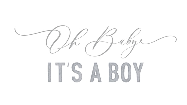 Oh Baby It's a boy Iscrizione calligrafica ad acquerello