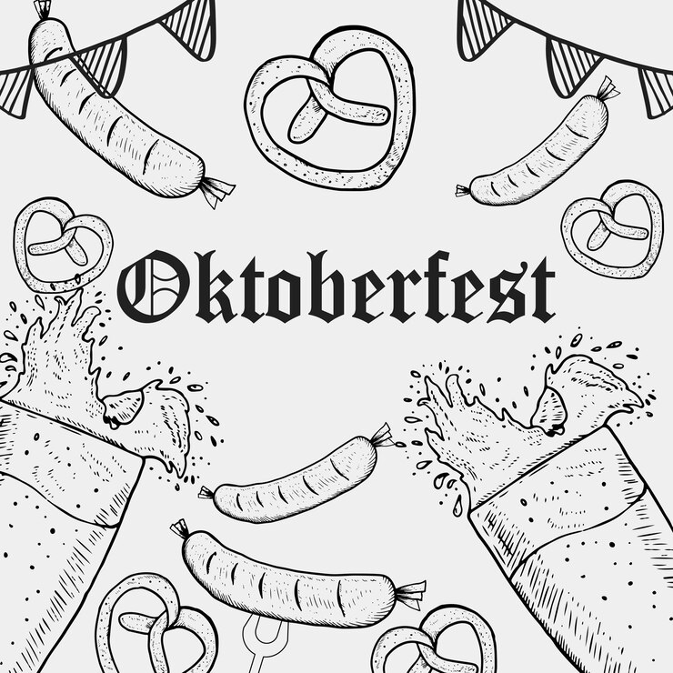 Vettore oktoberfest disegnato a mano con bicchieri di birra e illustrazione di salsicce