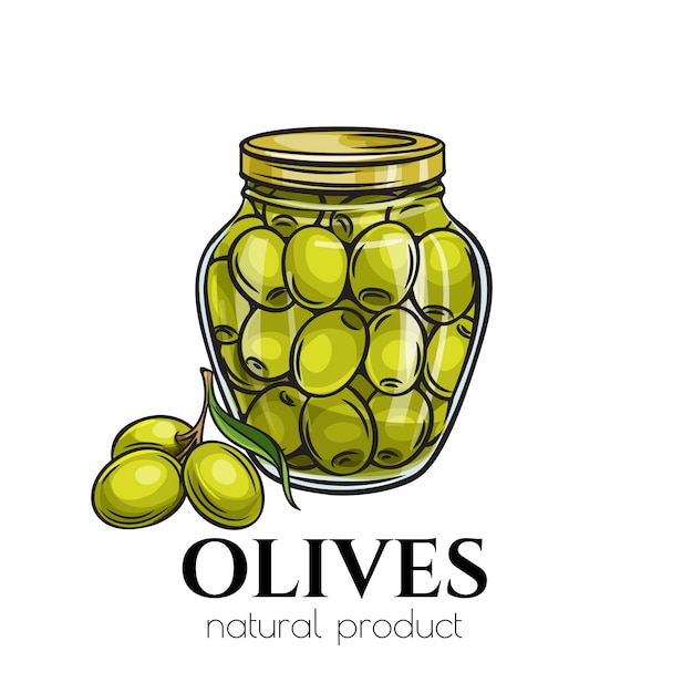 Olive in scatola in vaso di vetro