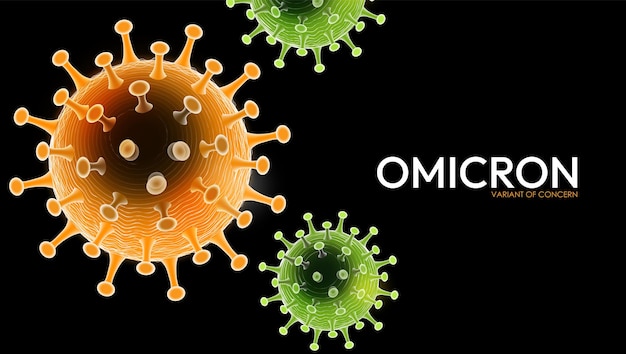 Omicron Coronavirus Variant malattia COVID19 mutazione con tipografia Variant of Concern concept