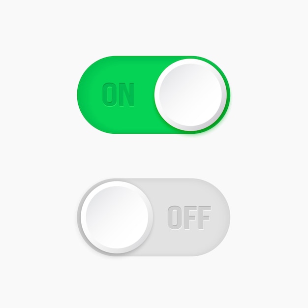 On e Off toggle switch buttons Open e close button icons UI Switch buttons set Vector EPS10