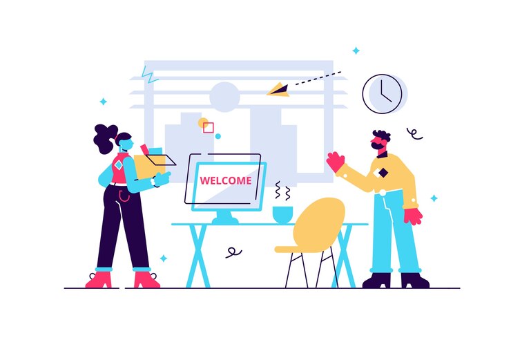 Vettore onboarding dei dipendenti delle risorse umane con introduzione e integrazione