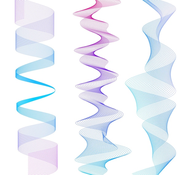 Onda delle molte linee colorate Righe ondulate astratte su sfondo bianco isolato Linea creativa arte Illustrazione vettoriale EPS 10 Elementi di design creati utilizzando lo strumento di fusione Nastro liscio curvo
