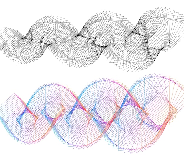 Onda delle molte linee colorate Righe ondulate astratte su sfondo bianco isolato Linea creativa arte Illustrazione vettoriale EPS 10 Elementi di design creati utilizzando lo strumento di fusione Nastro liscio curvo