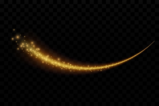 Onda di coriandoli scintillanti Coda di cometa scintillante dorata di vettore su sfondo trasparente