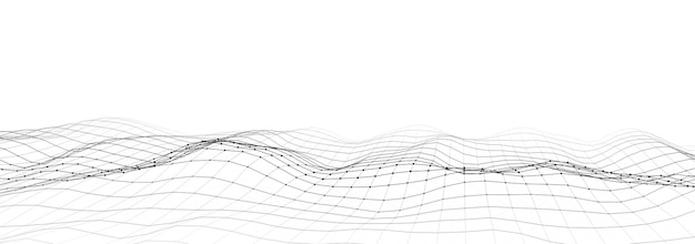 Onda dinamica con punti e linee collegati su uno sfondo bianco Concetto di sfondo onda digitale Sfondo tecnologico astratto Visualizzazione di grandi dati Illustrazione vettoriale