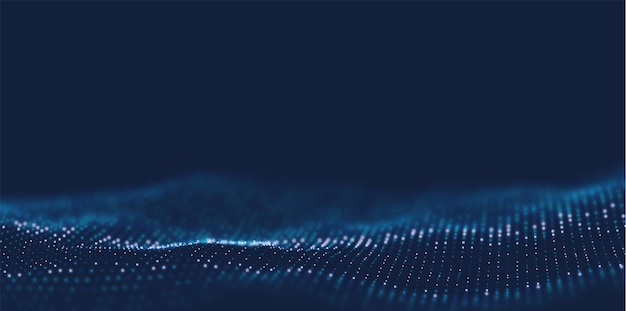 Onda dinamica delle particelle blu Visualizzazione astratta del suono Tecnologia dei dati del paesaggio mesh o della griglia