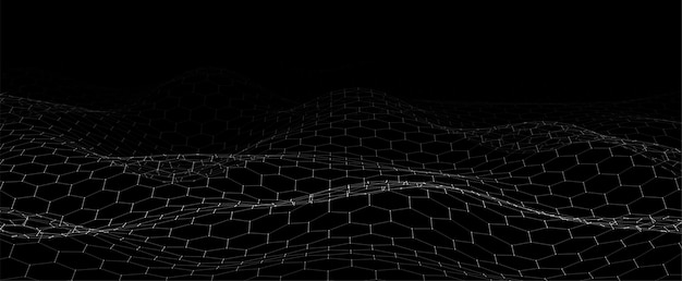 Onda dinamica futuristica esagonale nera Concetto futuristico a nido d'ape Flusso web della tecnologia digitale Visualizzazione di grandi dati Illustrazione vettoriale