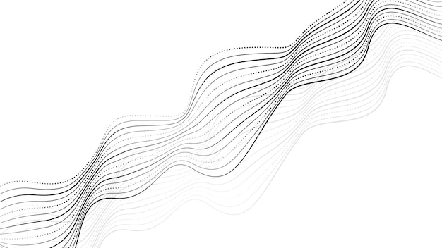 Onda musicale astratta di molte linee Linee curve nere su sfondo bianco Strisce ondulate dinamiche vettoriali