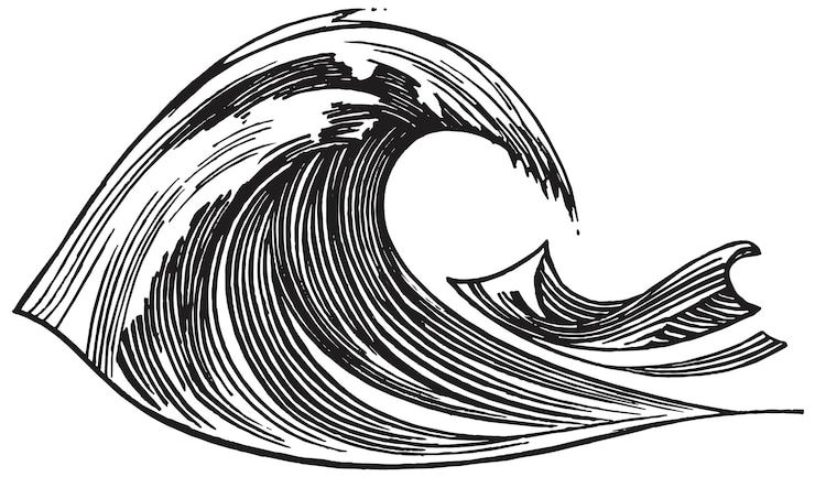 Vettore onda oceano mare penna e inchiostro stile illustrazione di un'onda dai un'occhiata al mio nautical amp beach